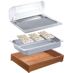 ΣΕΤ ΔΙΣΚΟΣ ΙΝΟΧ  ΜΕ ΒΑΘΥ ΔΙΣΚΟ ΓΙΑ ΨΥΞΗ ΜΕ ΠΑΓΟΚΥΣΤΕΣ ΚΑΠΑΚΙ ROLL TOP ΚΑΙ ΞΥΛΙΝΗ ΒΑΣΗ ΤΙΜΗ